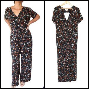 Anthropologie Antonia Floral Wide leg Jumpsuit Size M oversize Drawstring waist